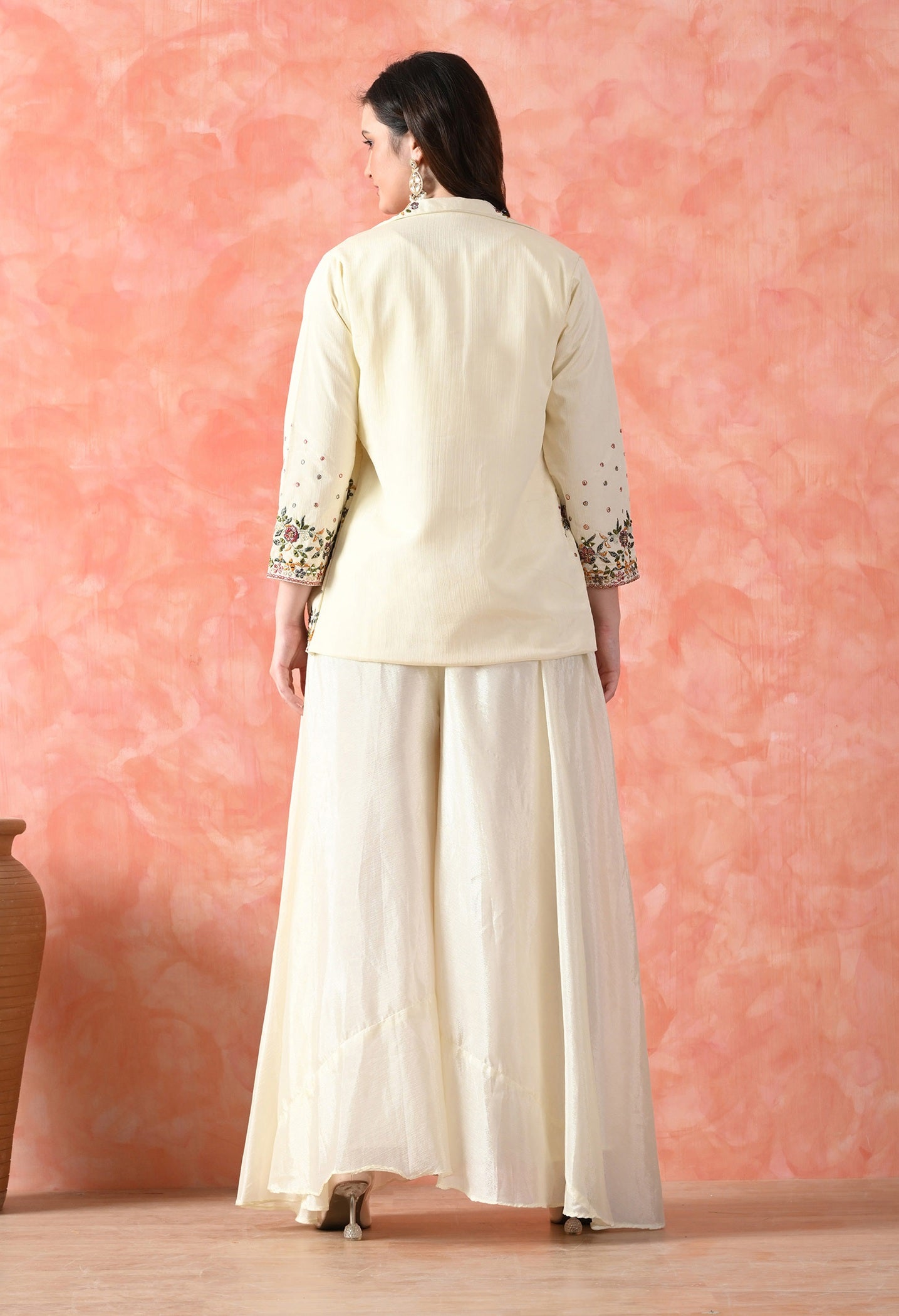 Cream Thread Work Indo Western Set