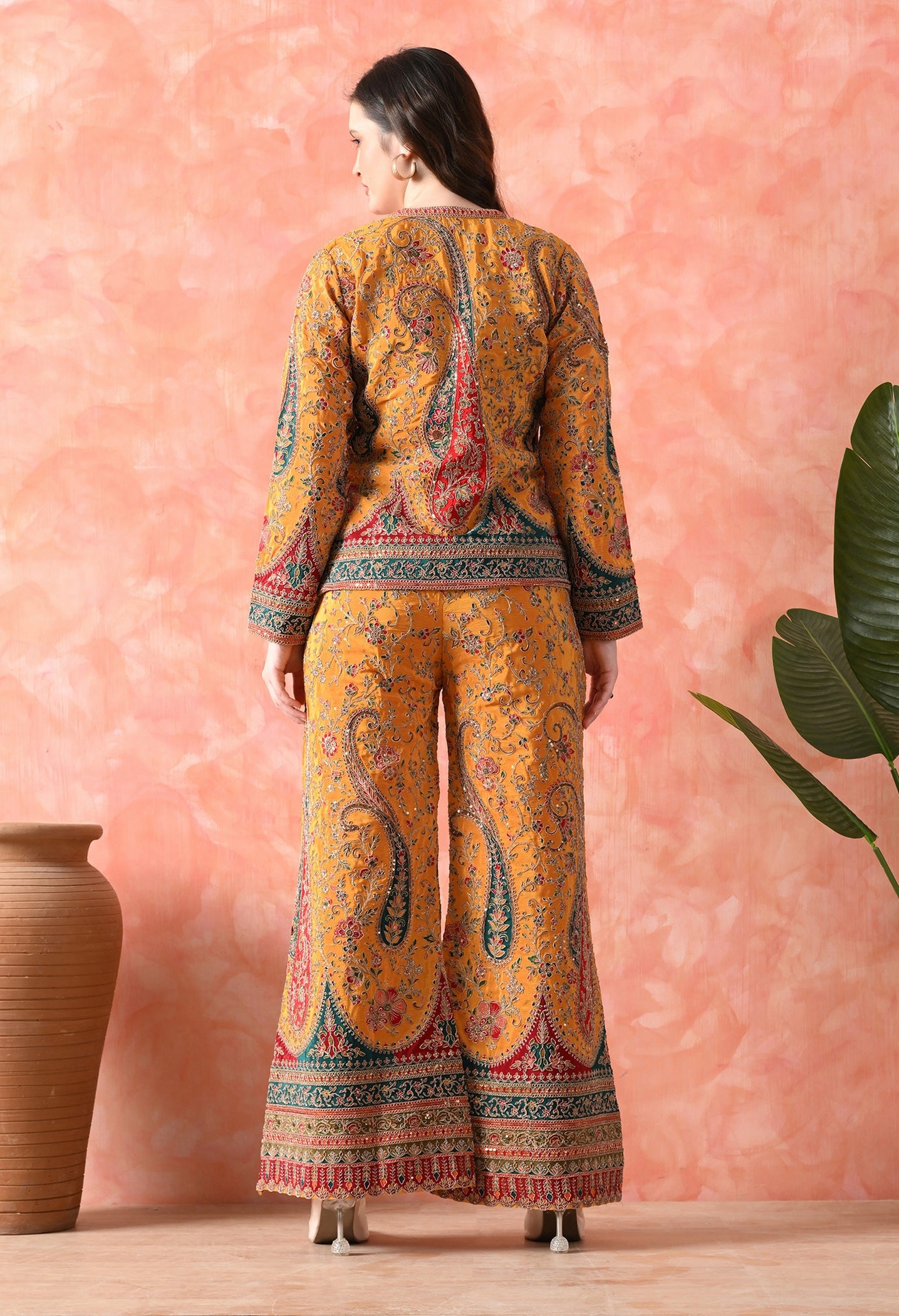 Yellow Indo-Western Set with Zardozi Work