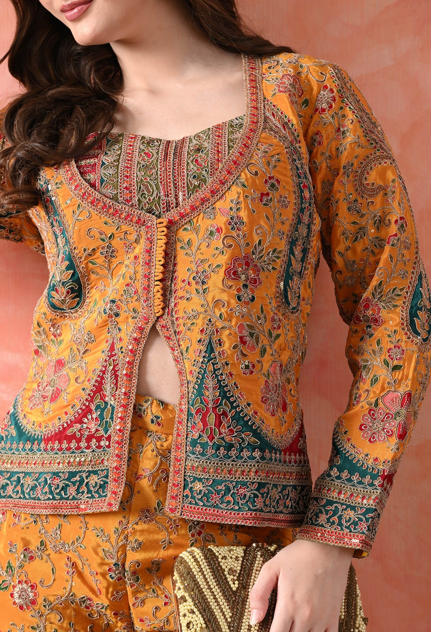 Yellow Indo-Western Set with Zardozi Work