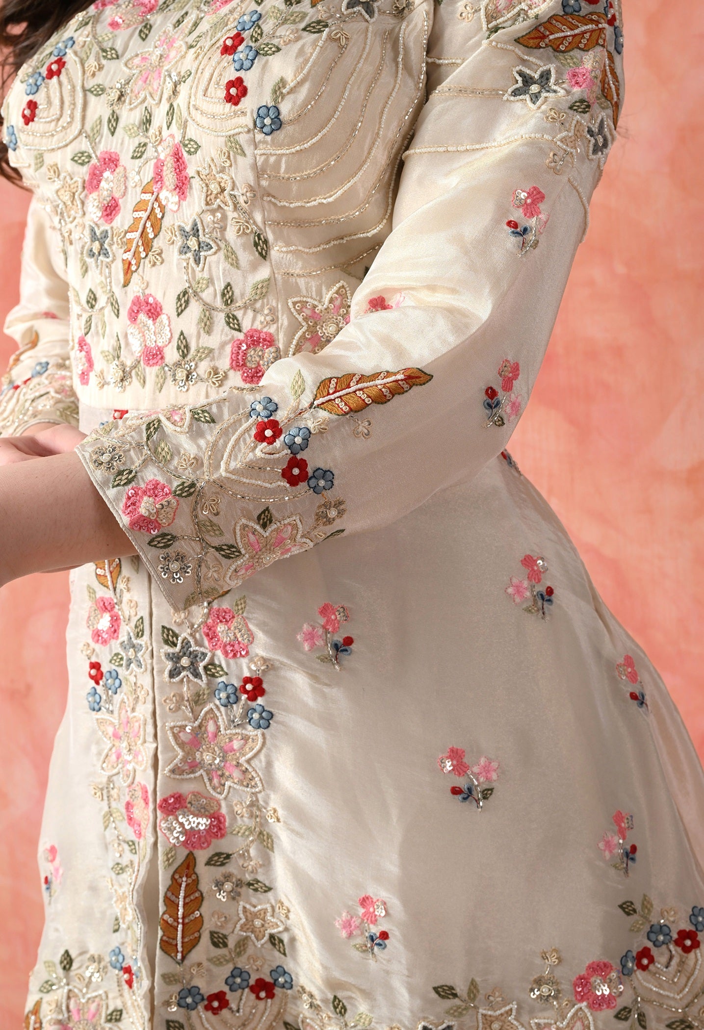 Golden Cream Thread Work Gharara Set