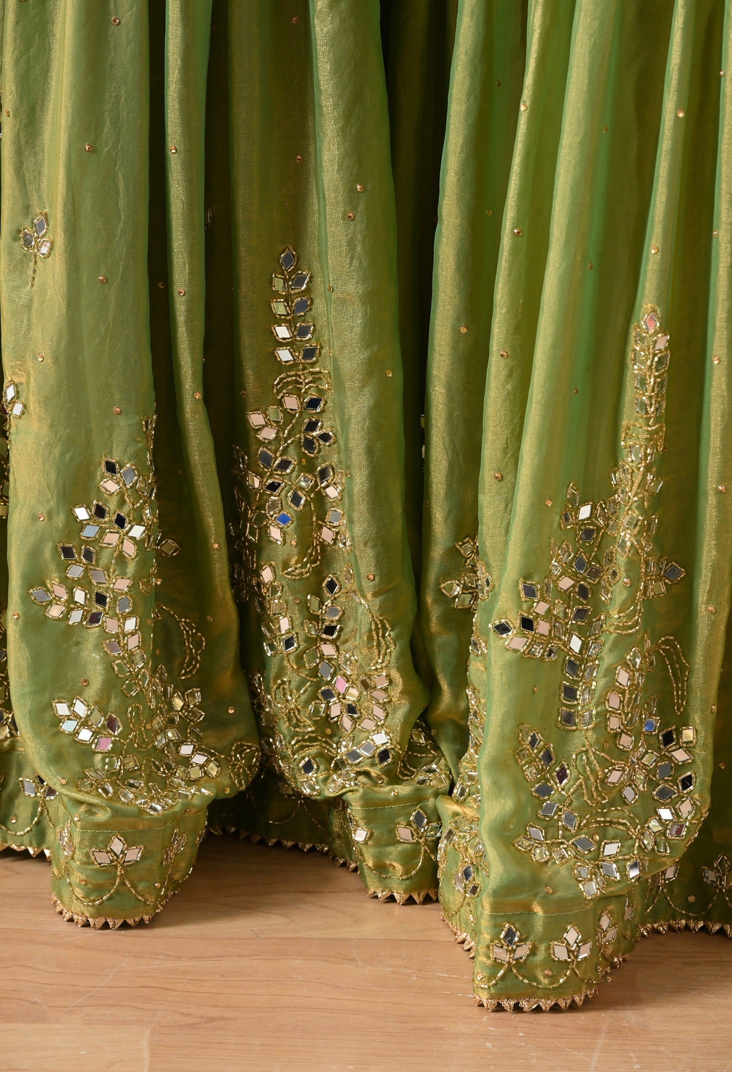 Green Gharara Set with Mirror & Cutdana Work