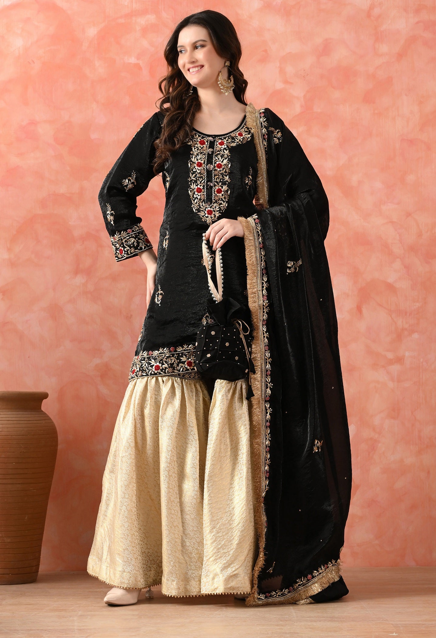 Black Gharara Set with Zardozi & Dabka Work