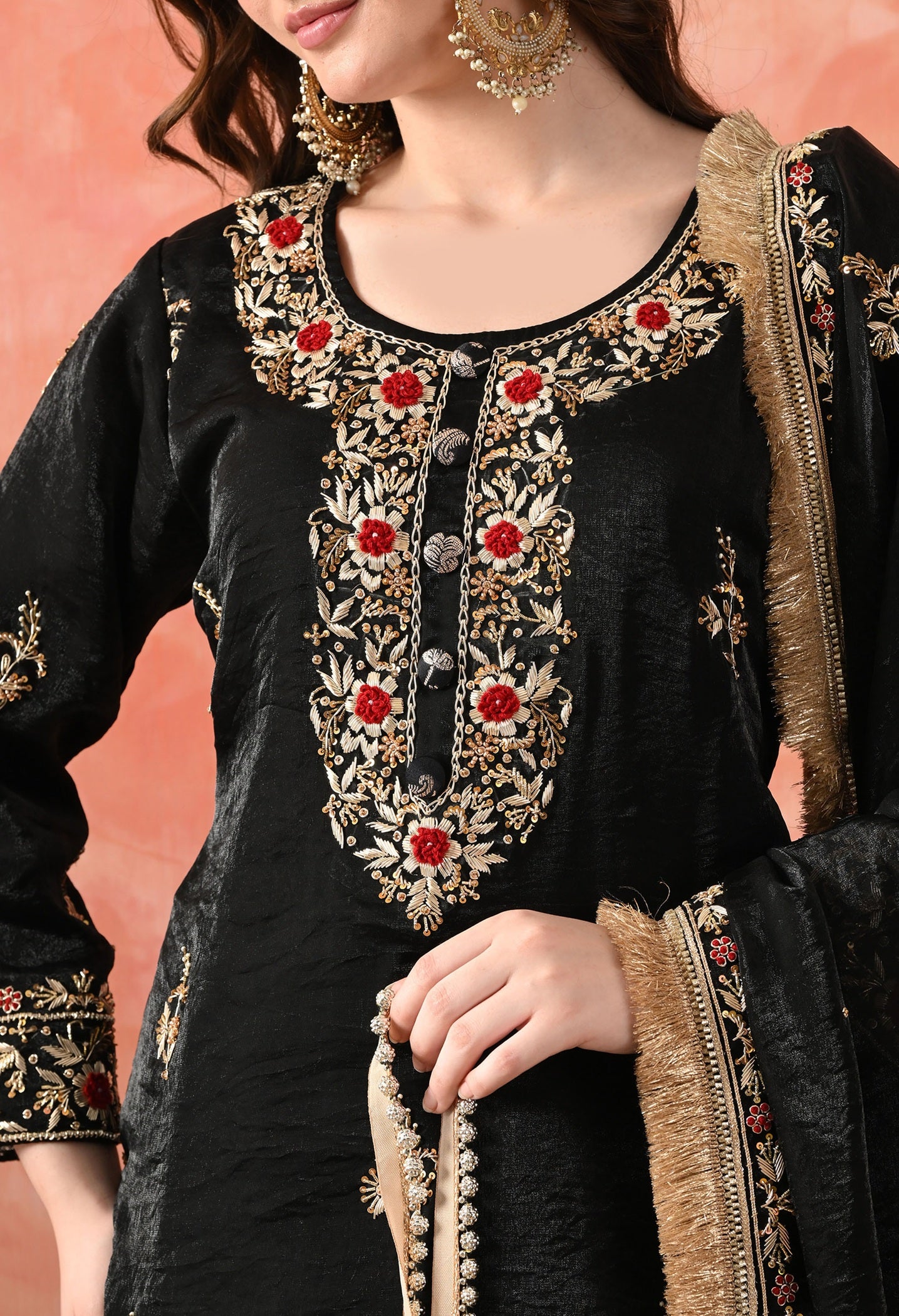 Black Gharara Set with Zardozi & Dabka Work