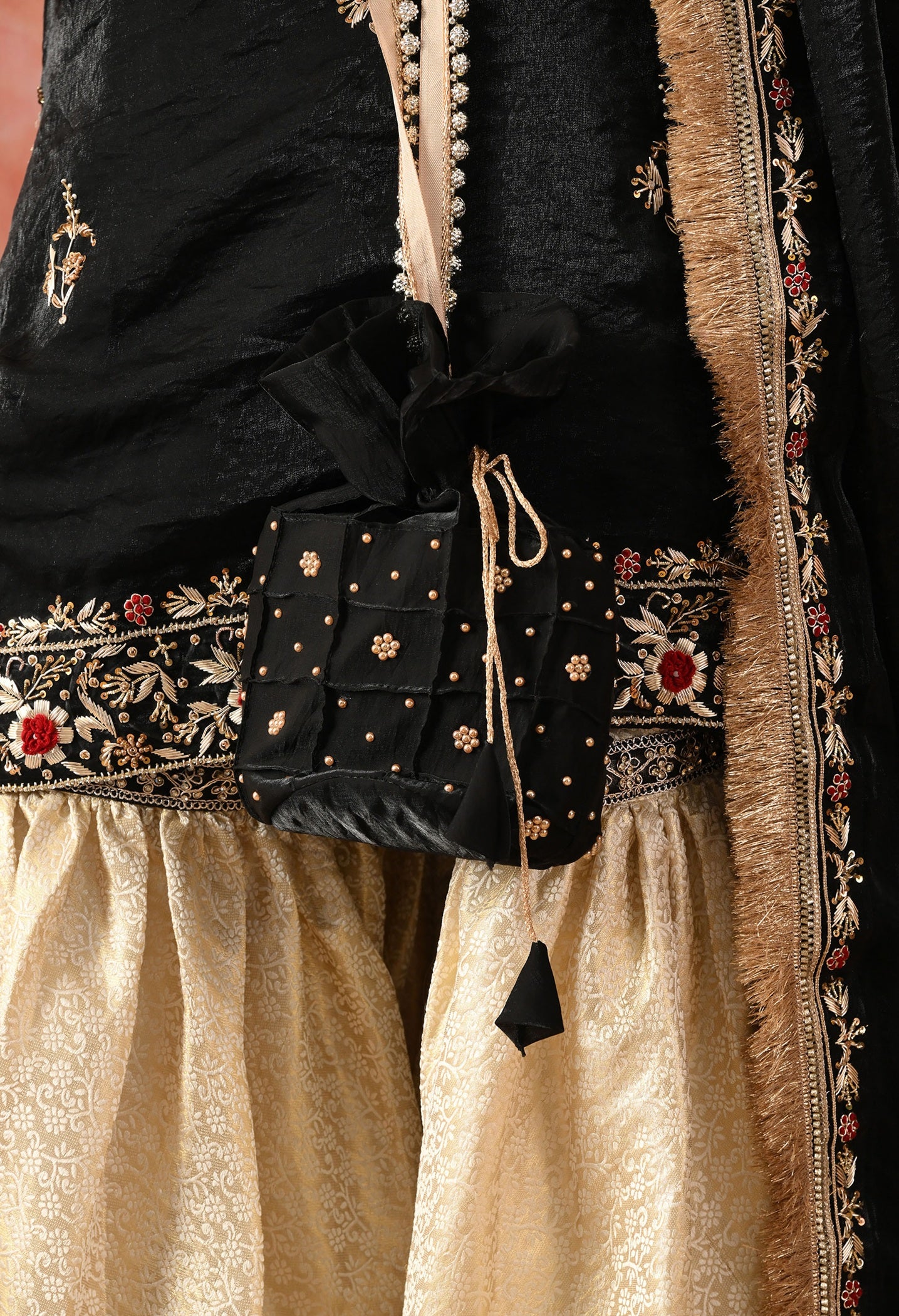 Black Gharara Set with Zardozi & Dabka Work