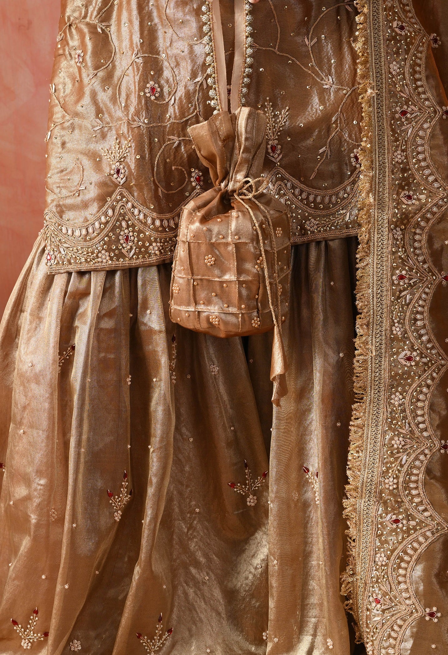Golden Gharara Set with Zardozi & Kundan Embroidery
