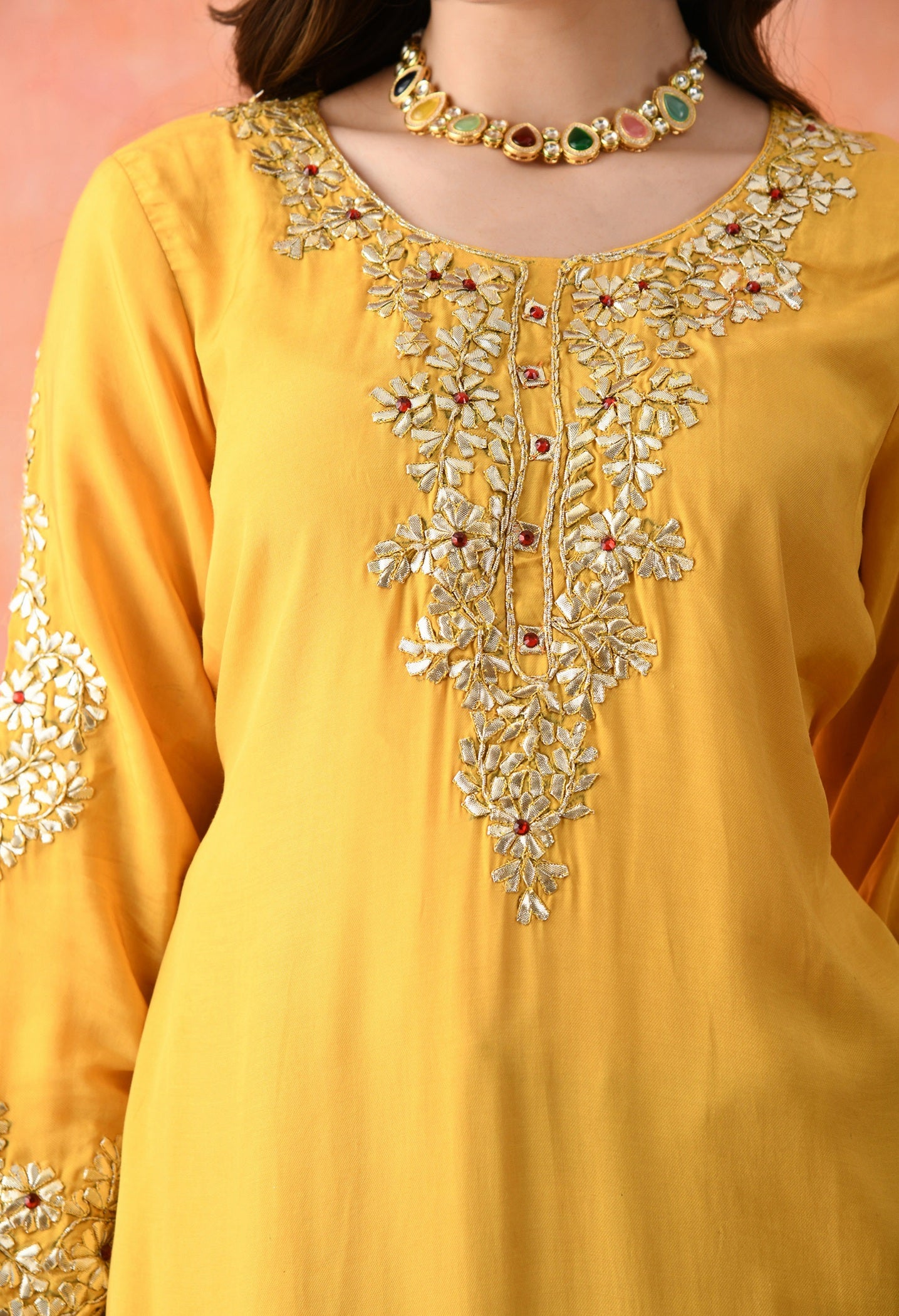 Yellow Gotta Sharara Set with Crystal Detailing