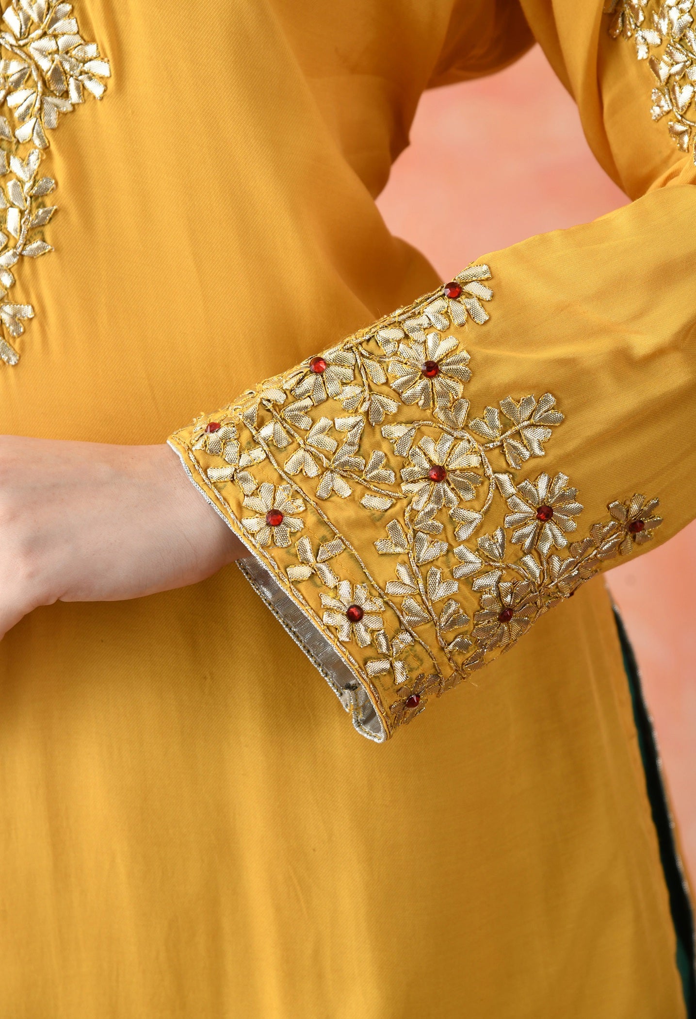 Yellow Gotta Sharara Set with Crystal Detailing