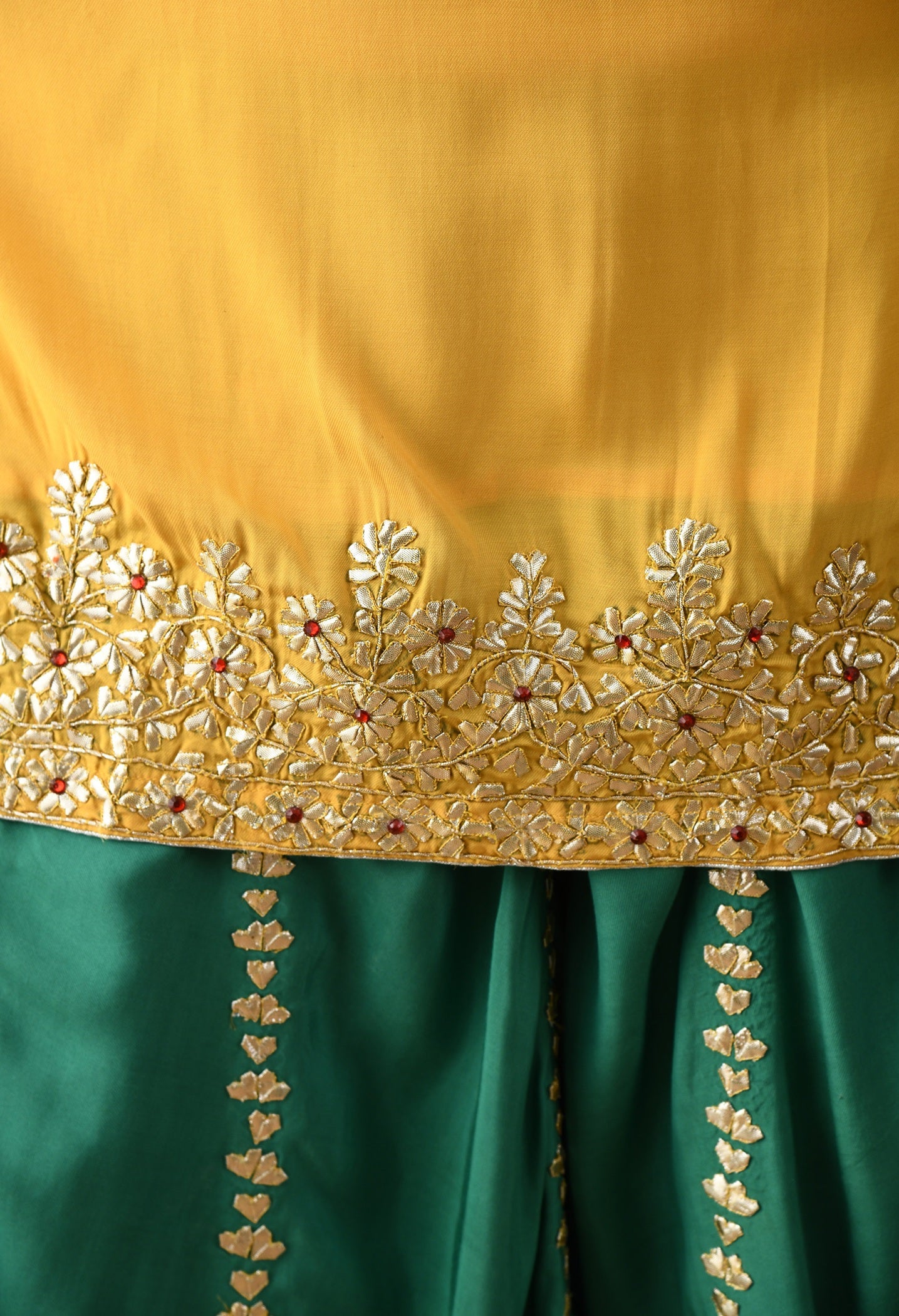 Yellow Gotta Sharara Set with Crystal Detailing