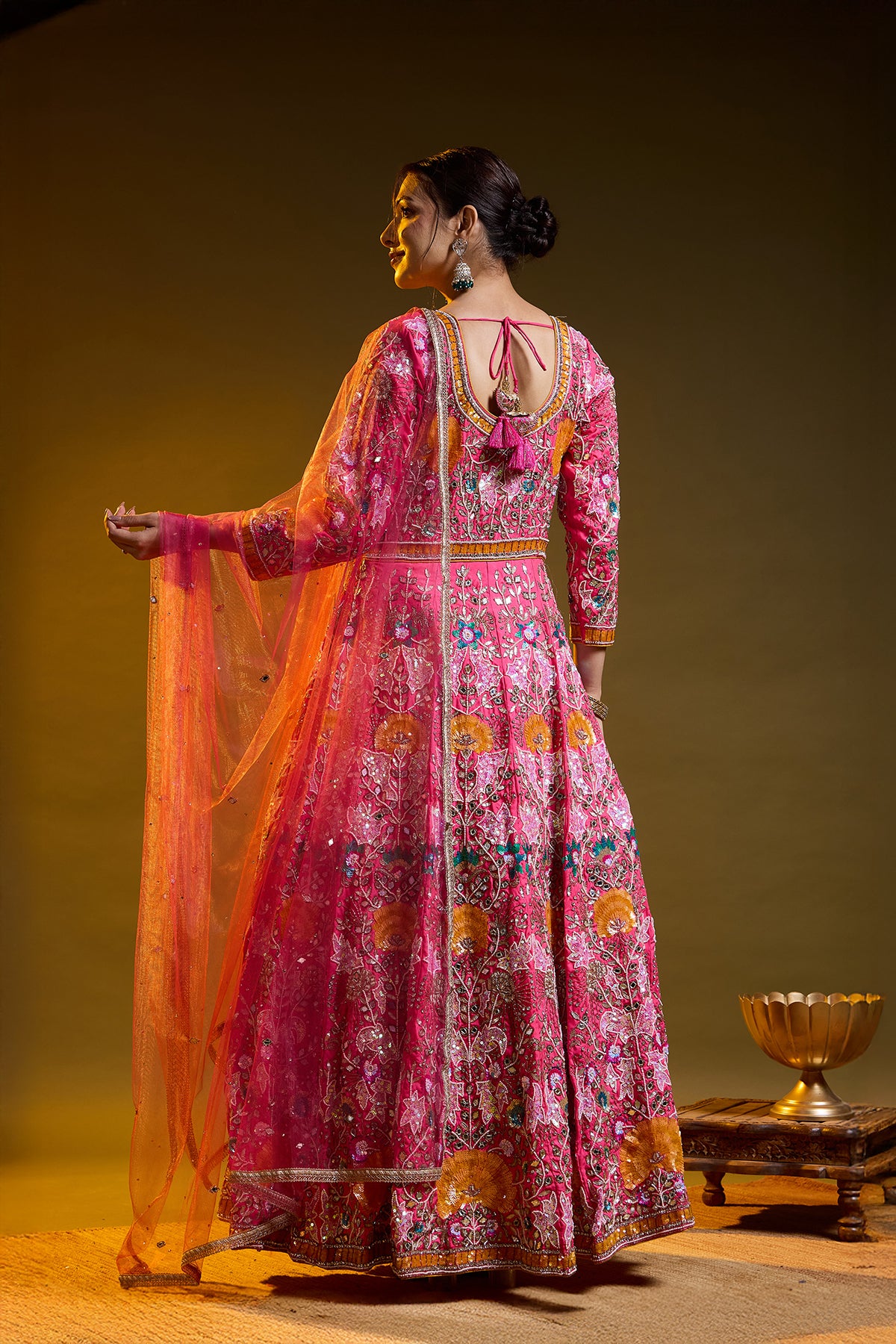 Dark Pink Anarkali with Zardozi, Sippy, Sequin, and Mirror Work