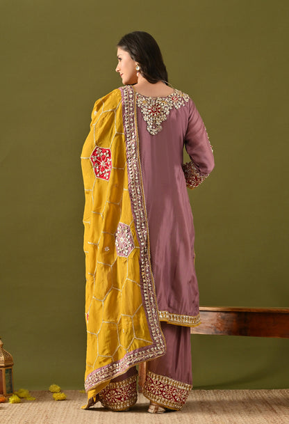 Purple Tissue Silk & Organza Gotta–Applique Kurta Set