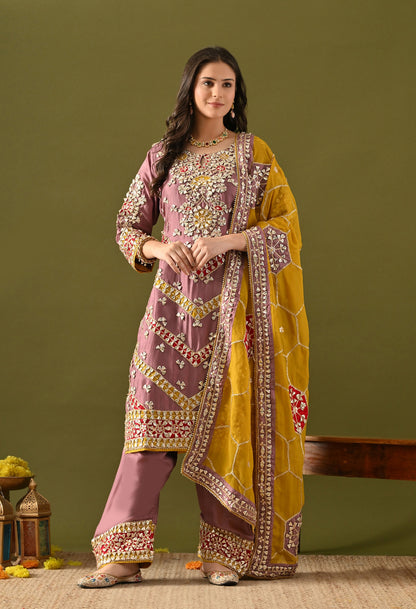 Purple Tissue Silk & Organza Gotta–Applique Kurta Set