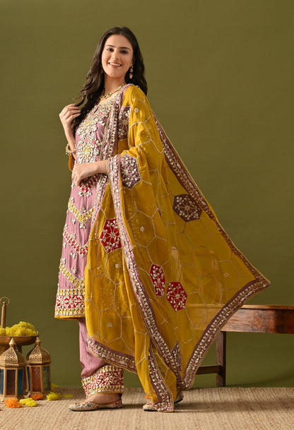 Purple Tissue Silk & Organza Gotta–Applique Kurta Set