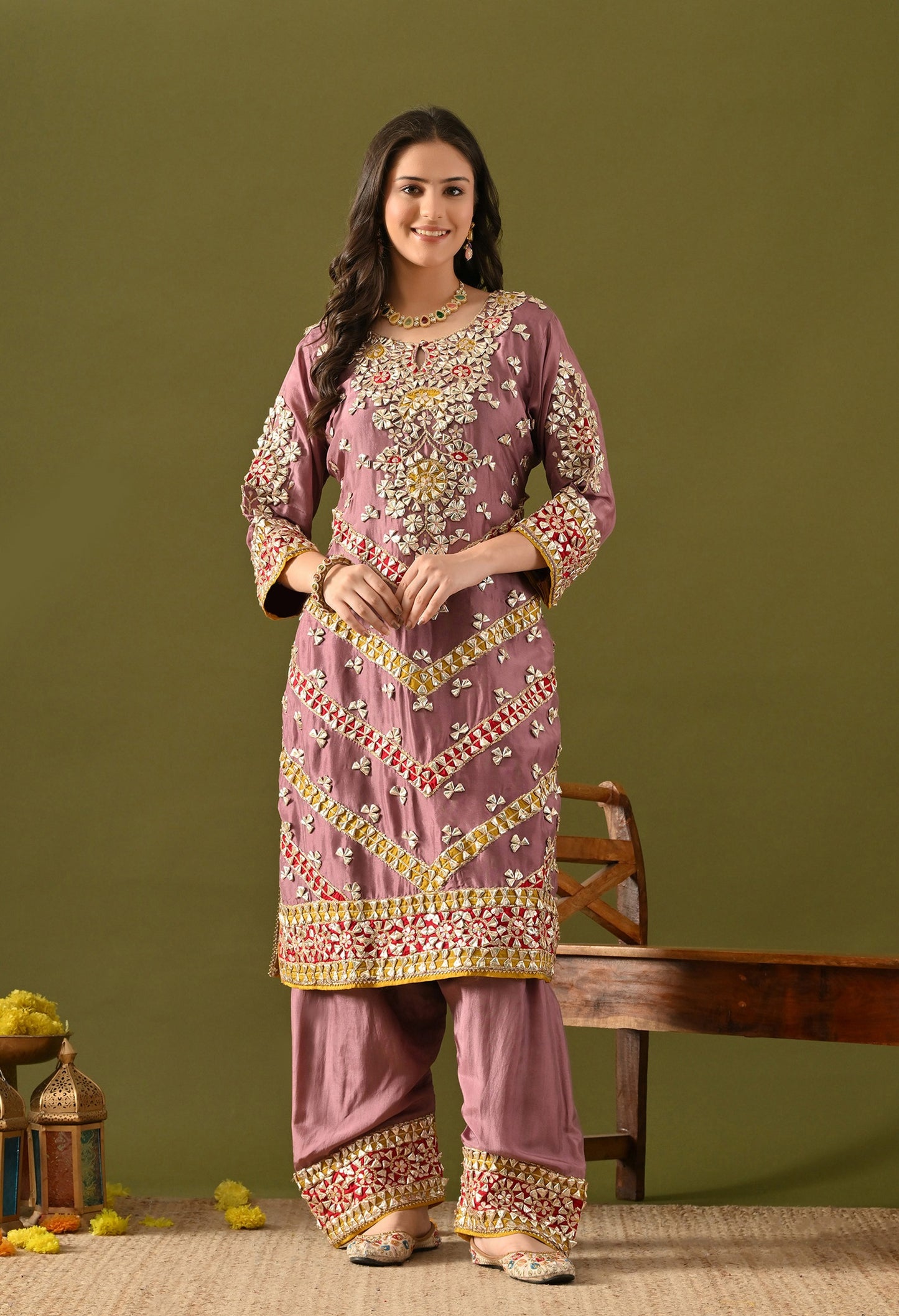 Purple Tissue Silk & Organza Gotta–Applique Kurta Set