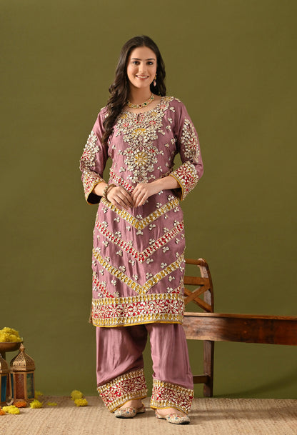 Purple Tissue Silk & Organza Gotta–Applique Kurta Set
