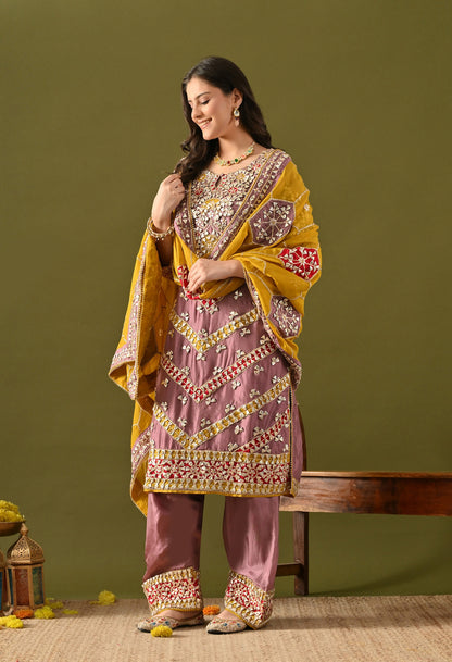 Purple Tissue Silk & Organza Gotta–Applique Kurta Set