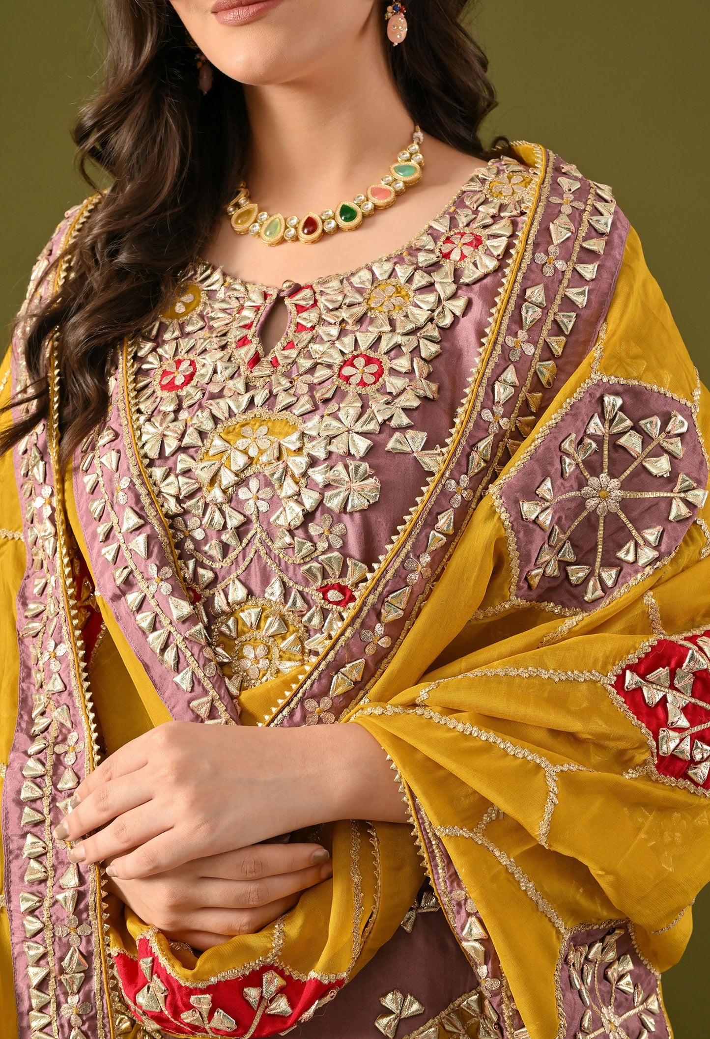 Purple Tissue Silk & Organza Gotta–Applique Kurta Set