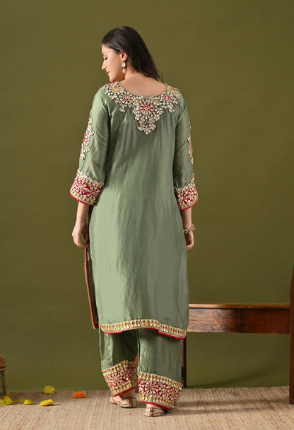 Green Tissue Silk & Organza Gotta–Applique Kurta Set