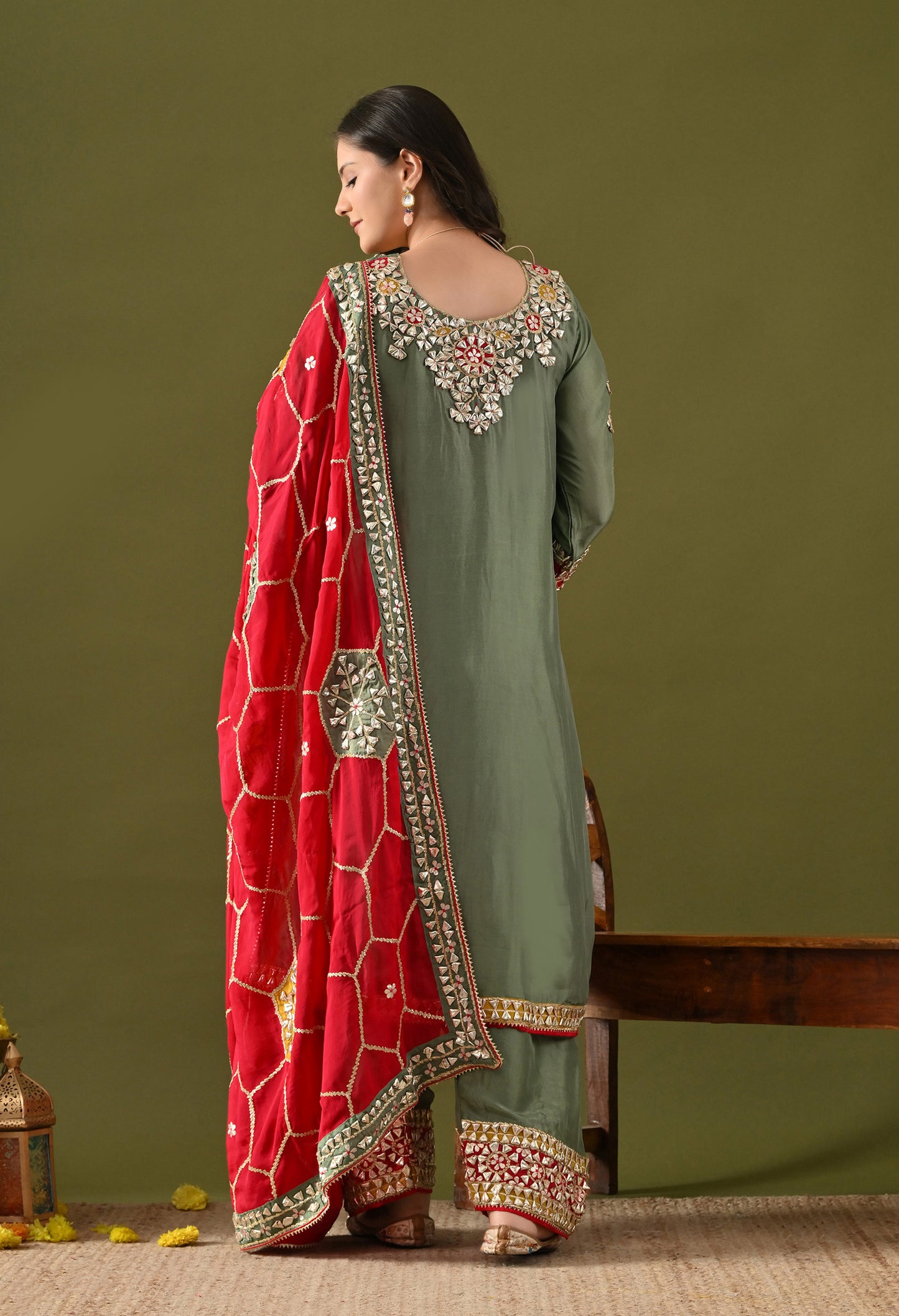 Green Tissue Silk & Organza Gotta–Applique Kurta Set