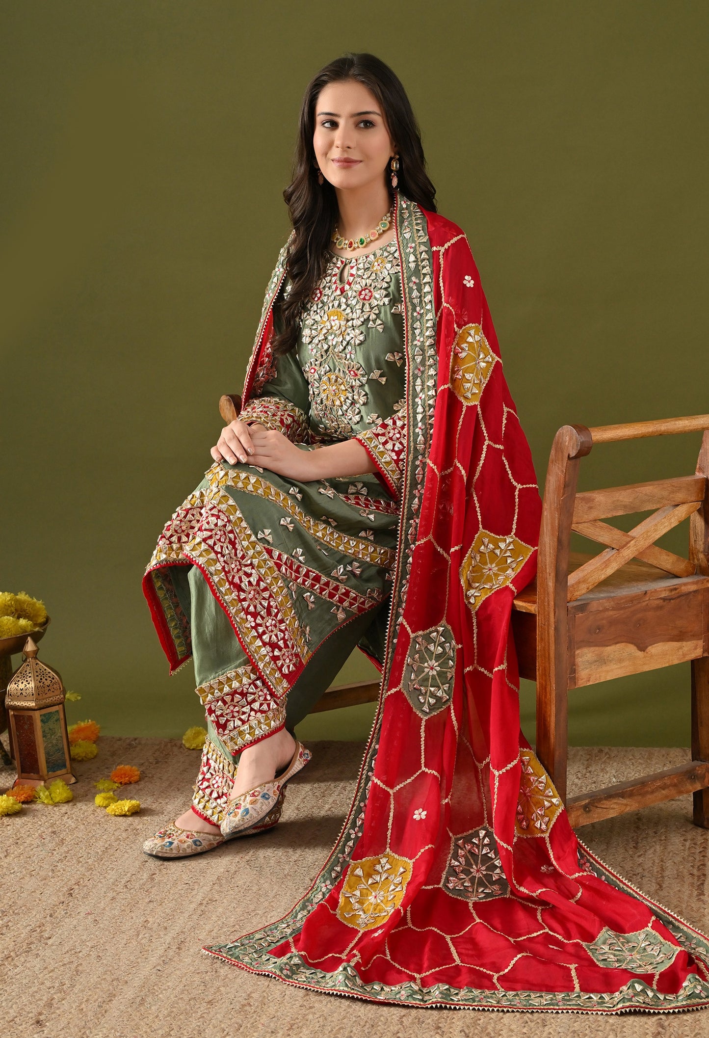 Green Tissue Silk & Organza Gotta–Applique Kurta Set