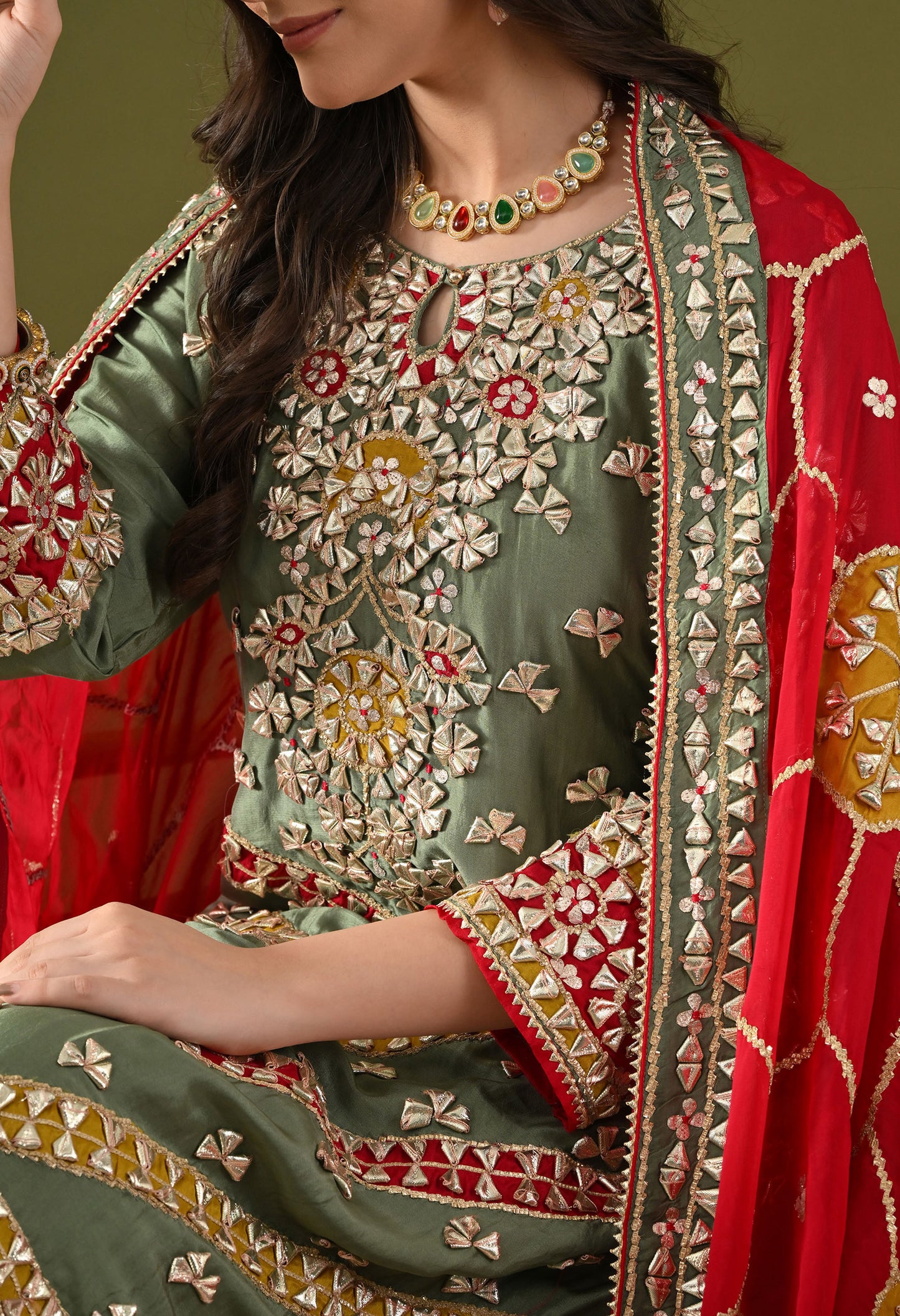 Green Tissue Silk & Organza Gotta–Applique Kurta Set