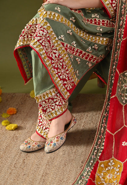 Green Tissue Silk & Organza Gotta–Applique Kurta Set