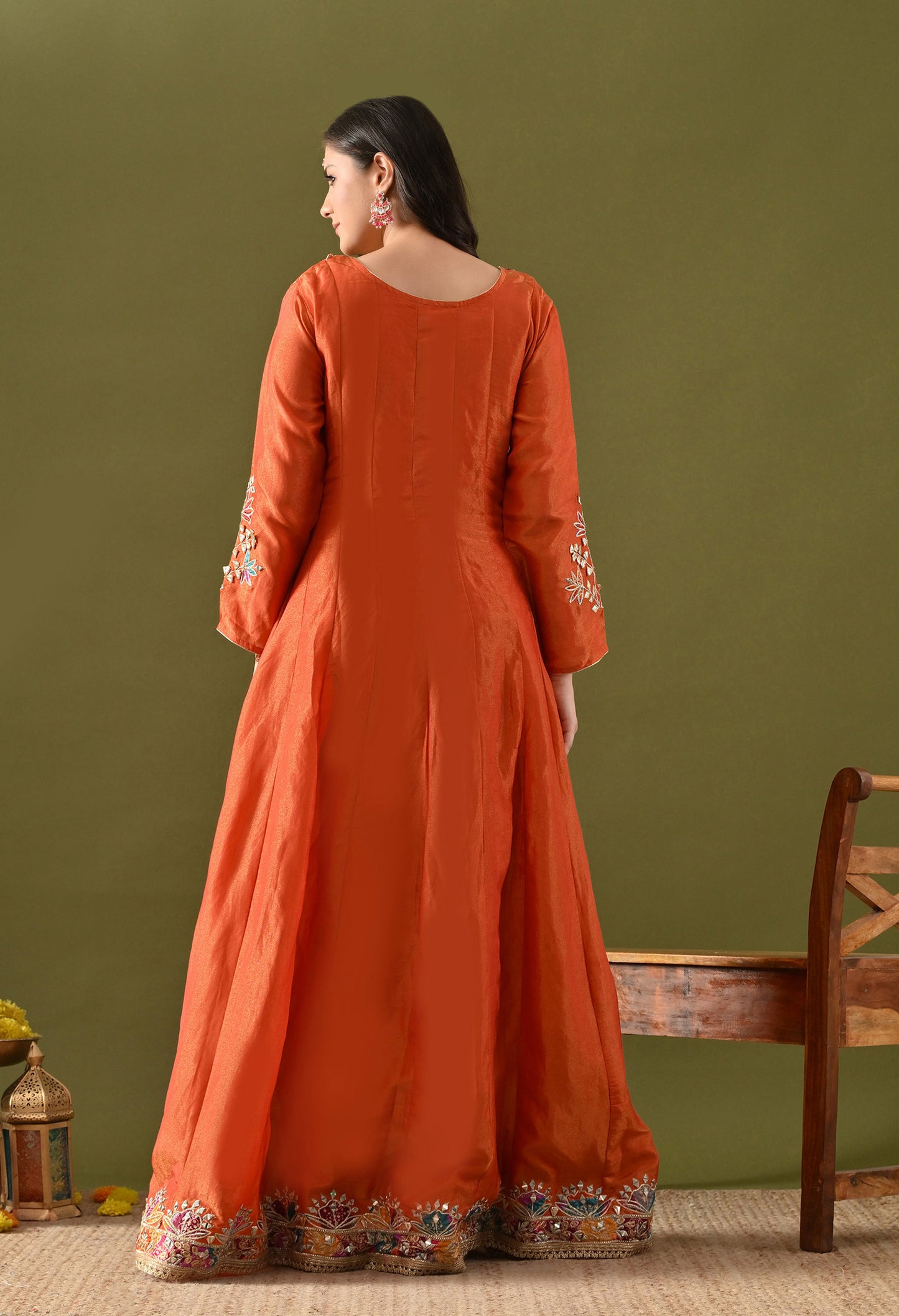 Orange Tissue Silk & Organza Gotta–Applique–Zardozi Anarkali Set