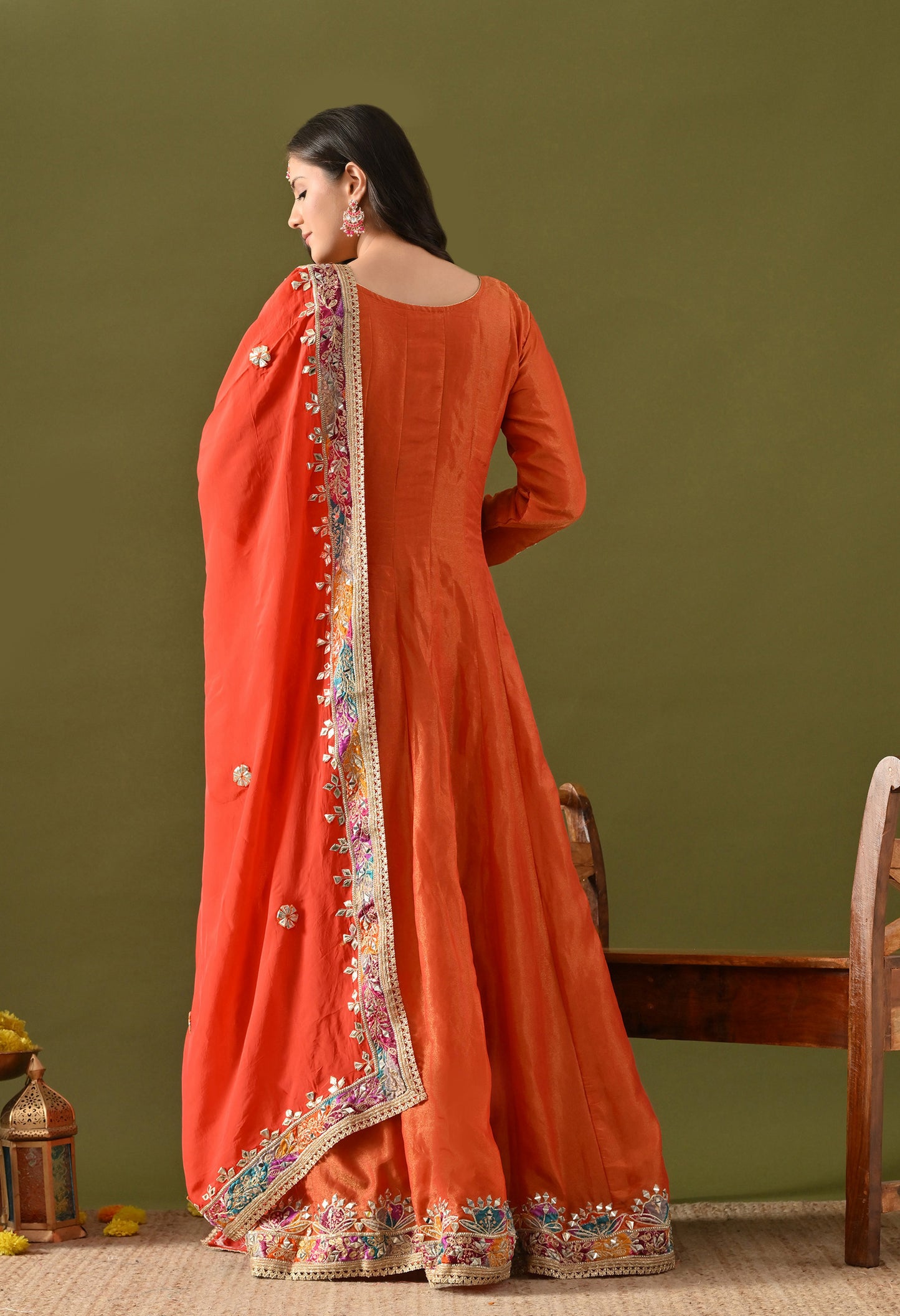 Orange Tissue Silk & Organza Gotta–Applique–Zardozi Anarkali Set