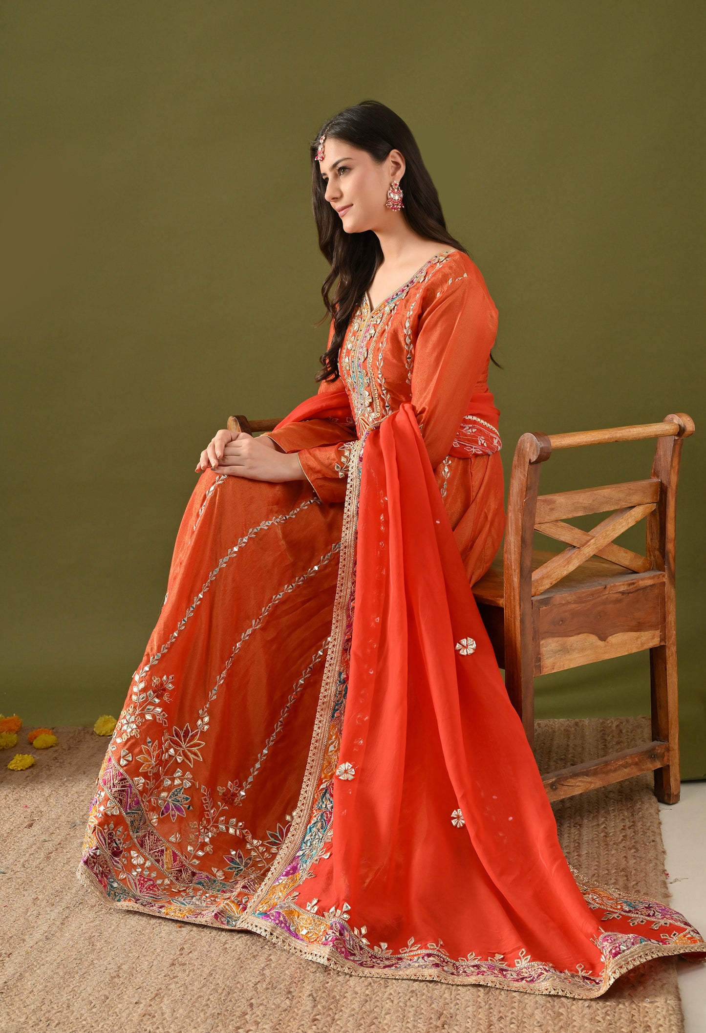Orange Tissue Silk & Organza Gotta–Applique–Zardozi Anarkali Set