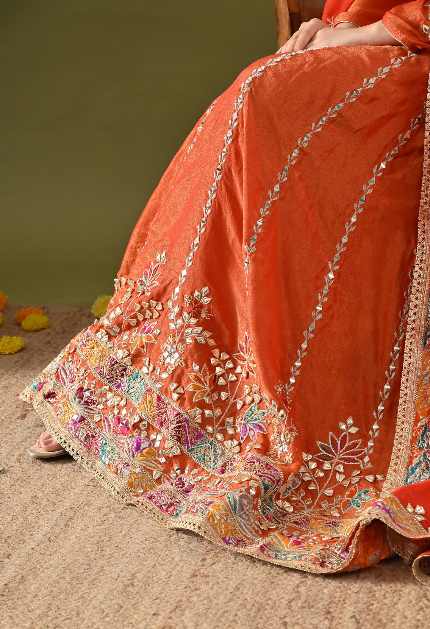 Orange Tissue Silk & Organza Gotta–Applique–Zardozi Anarkali Set