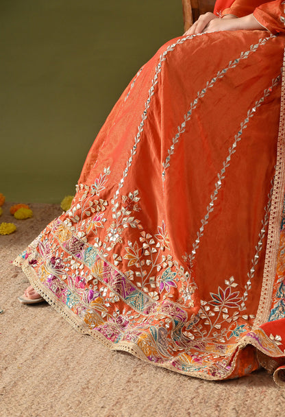 Orange Tissue Silk & Organza Gotta–Applique–Zardozi Anarkali Set
