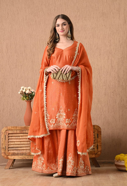 Regal Orange Lehnga Set with Zardozi, Sequence, Pearl, and Thread Work