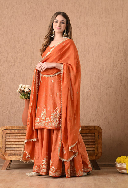 Regal Orange Lehnga Set with Zardozi, Sequence, Pearl, and Thread Work