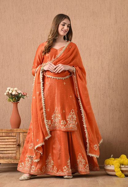 Regal Orange Lehnga Set with Zardozi, Sequence, Pearl, and Thread Work