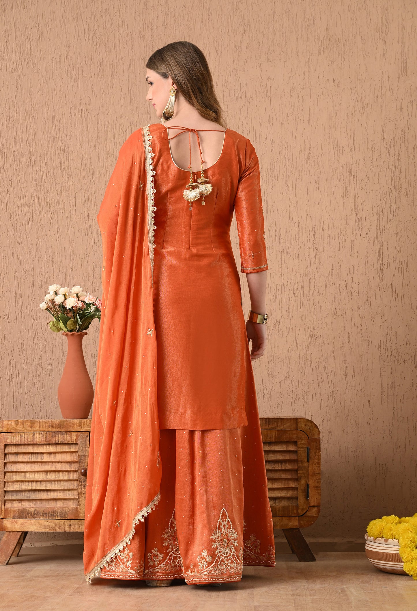 Regal Orange Lehnga Set with Zardozi, Sequence, Pearl, and Thread Work