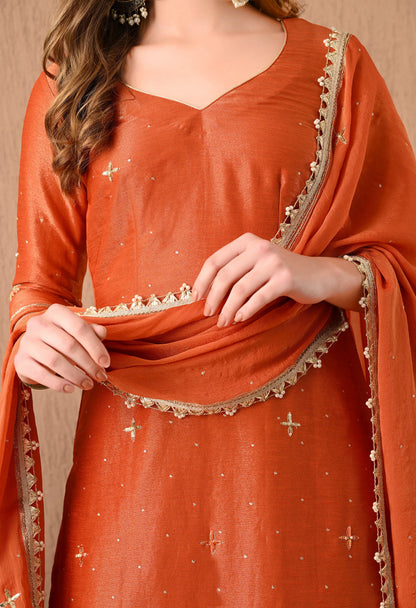 Regal Orange Lehnga Set with Zardozi, Sequence, Pearl, and Thread Work