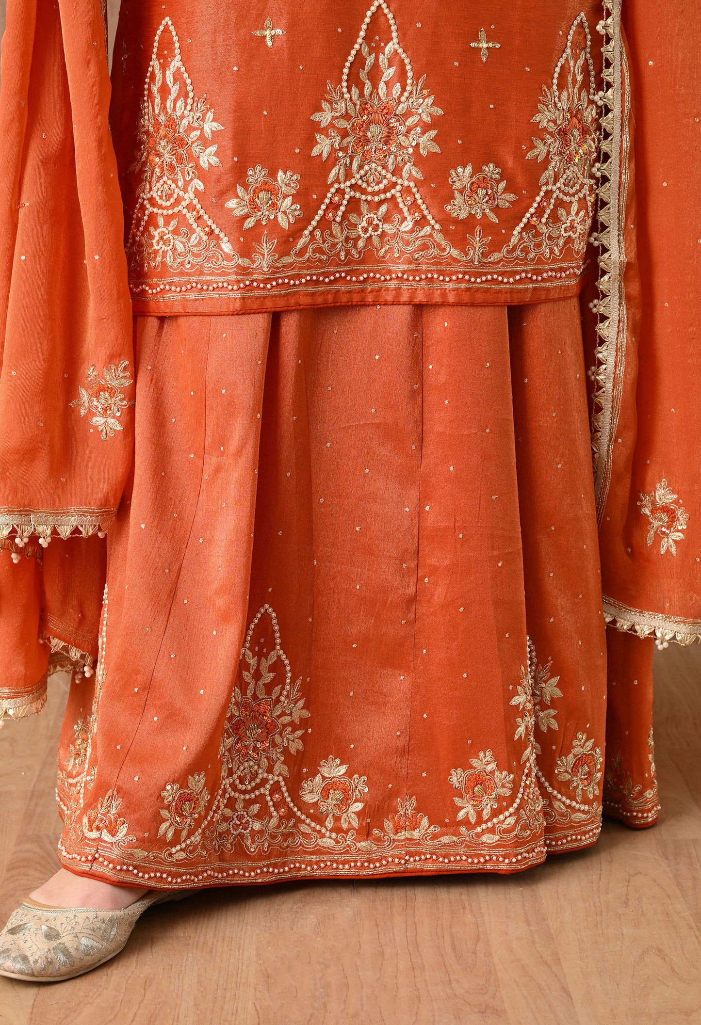 Regal Orange Lehnga Set with Zardozi, Sequence, Pearl, and Thread Work