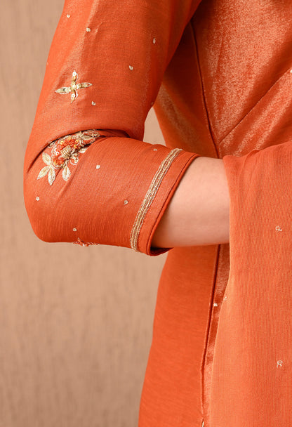 Regal Orange Lehnga Set with Zardozi, Sequence, Pearl, and Thread Work