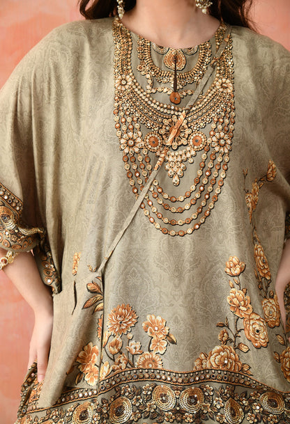 Pista Green Kaftaan Gharara with Mirror Work