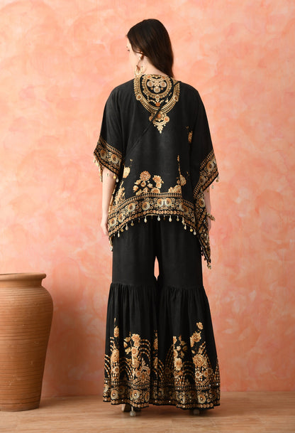 Black Kaftaan Gharara Set with Mirror Work