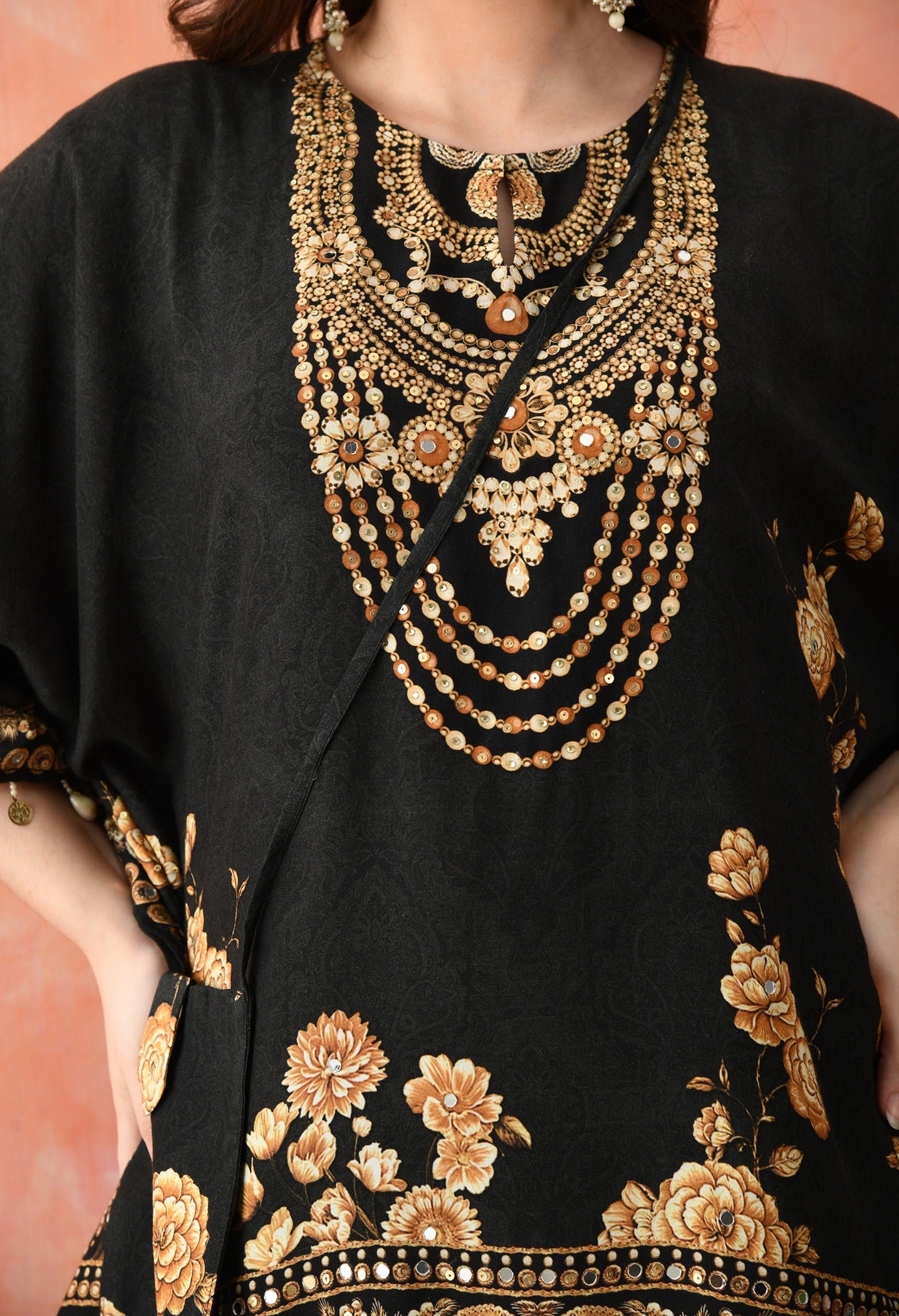 Black Kaftaan Gharara Set with Mirror Work