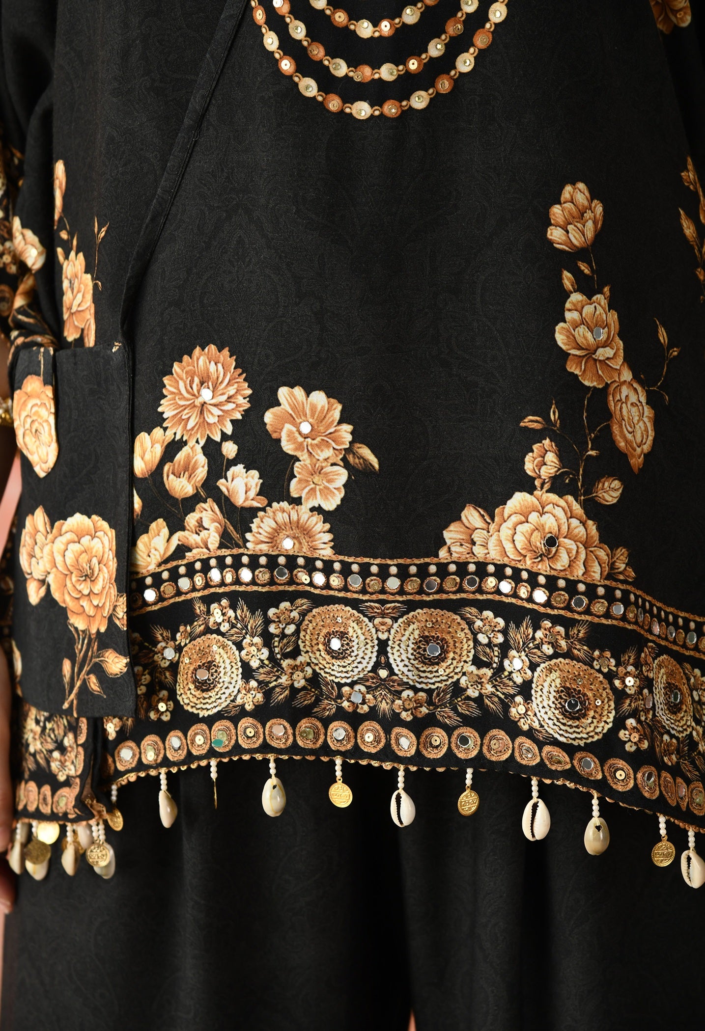 Black Kaftaan Gharara Set with Mirror Work