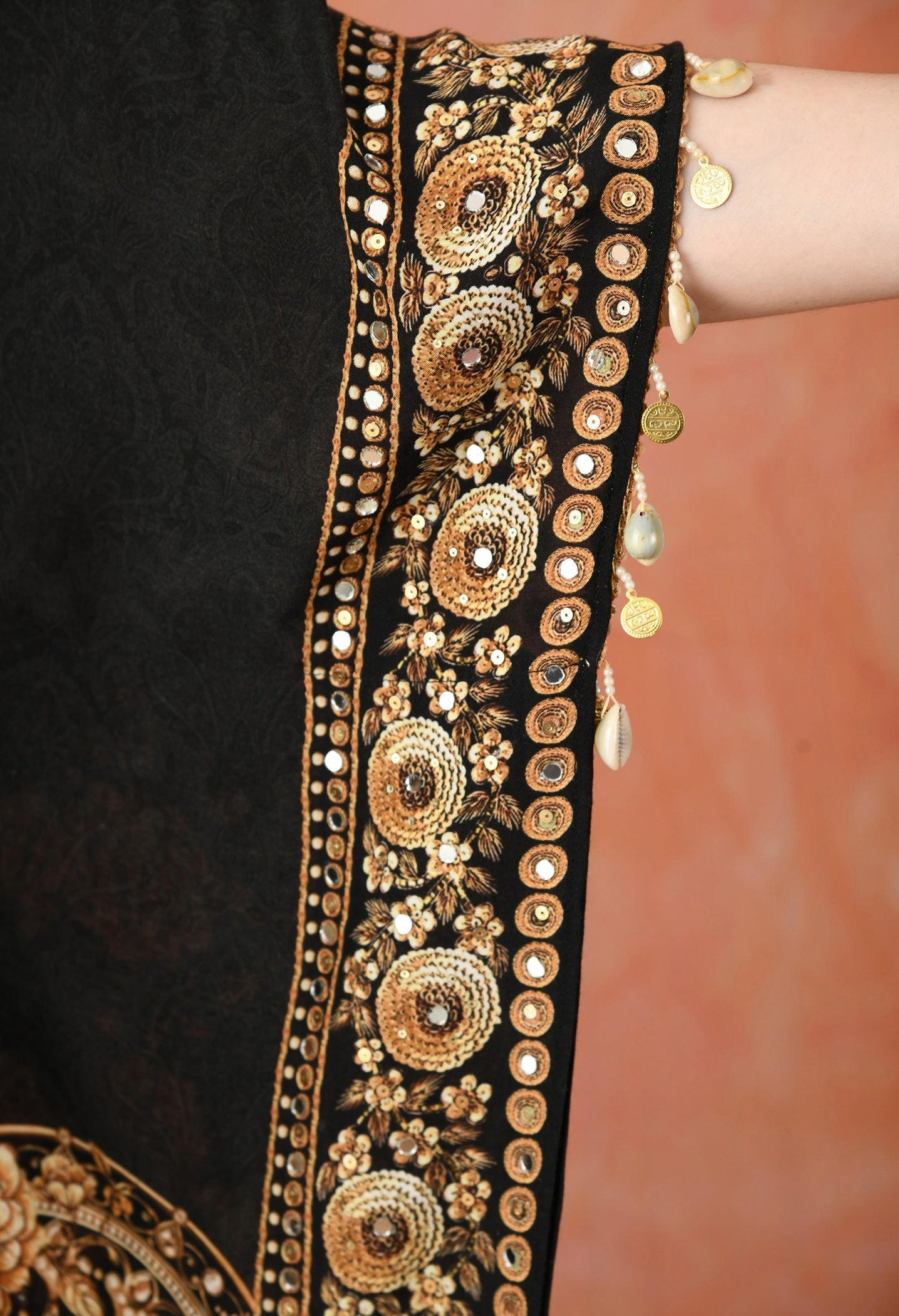 Black Kaftaan Gharara Set with Mirror Work