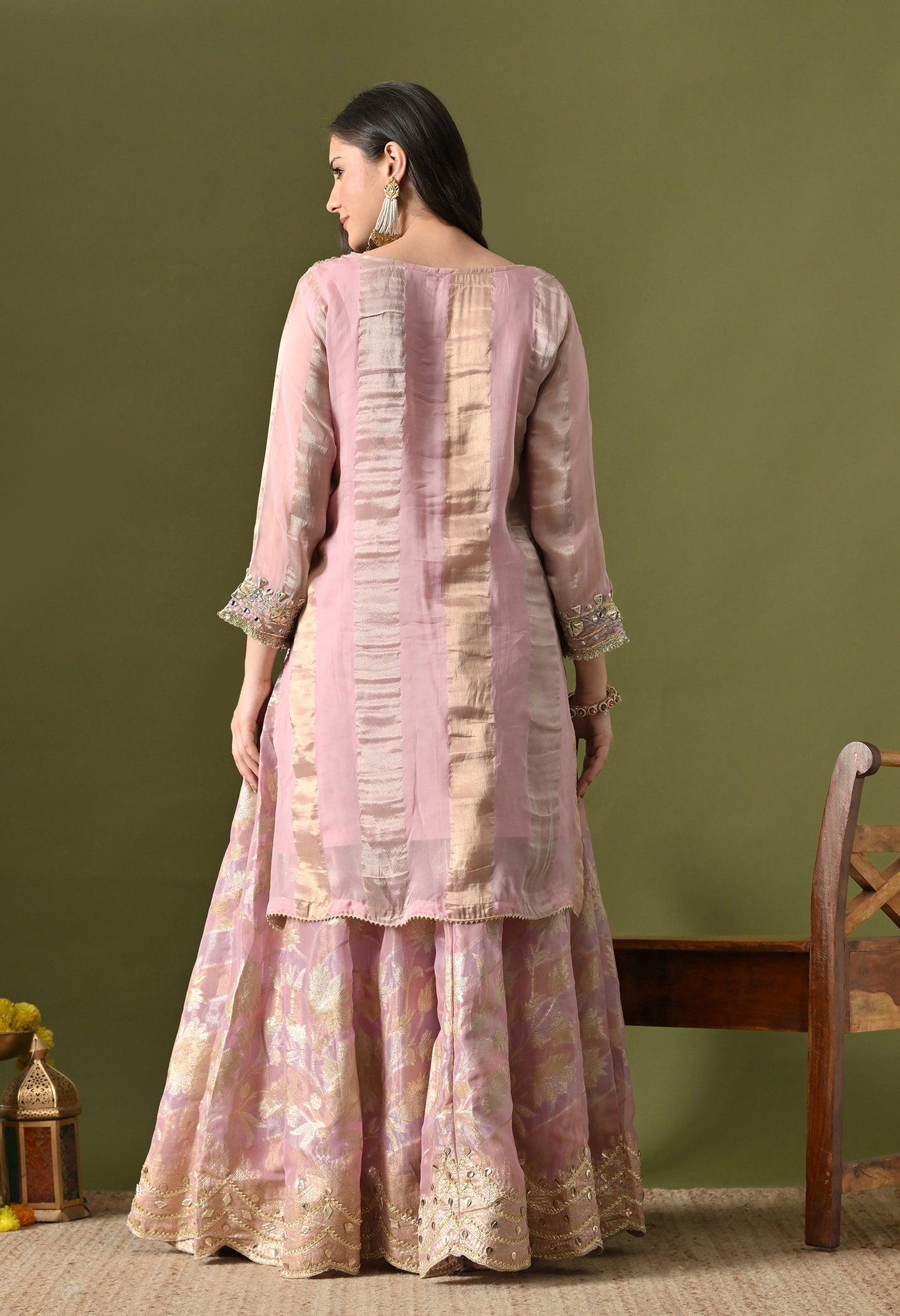Lavender Pink Organza & Banarasi Organza Gotta Work Sharara Set