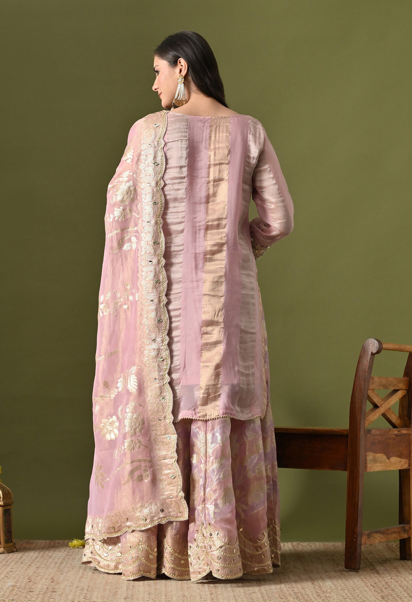 Lavender Pink Organza & Banarasi Organza Gotta Work Sharara Set