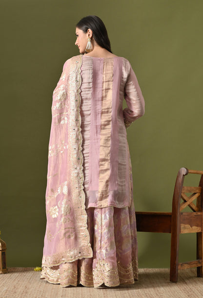 Lavender Pink Organza & Banarasi Organza Gotta Work Sharara Set