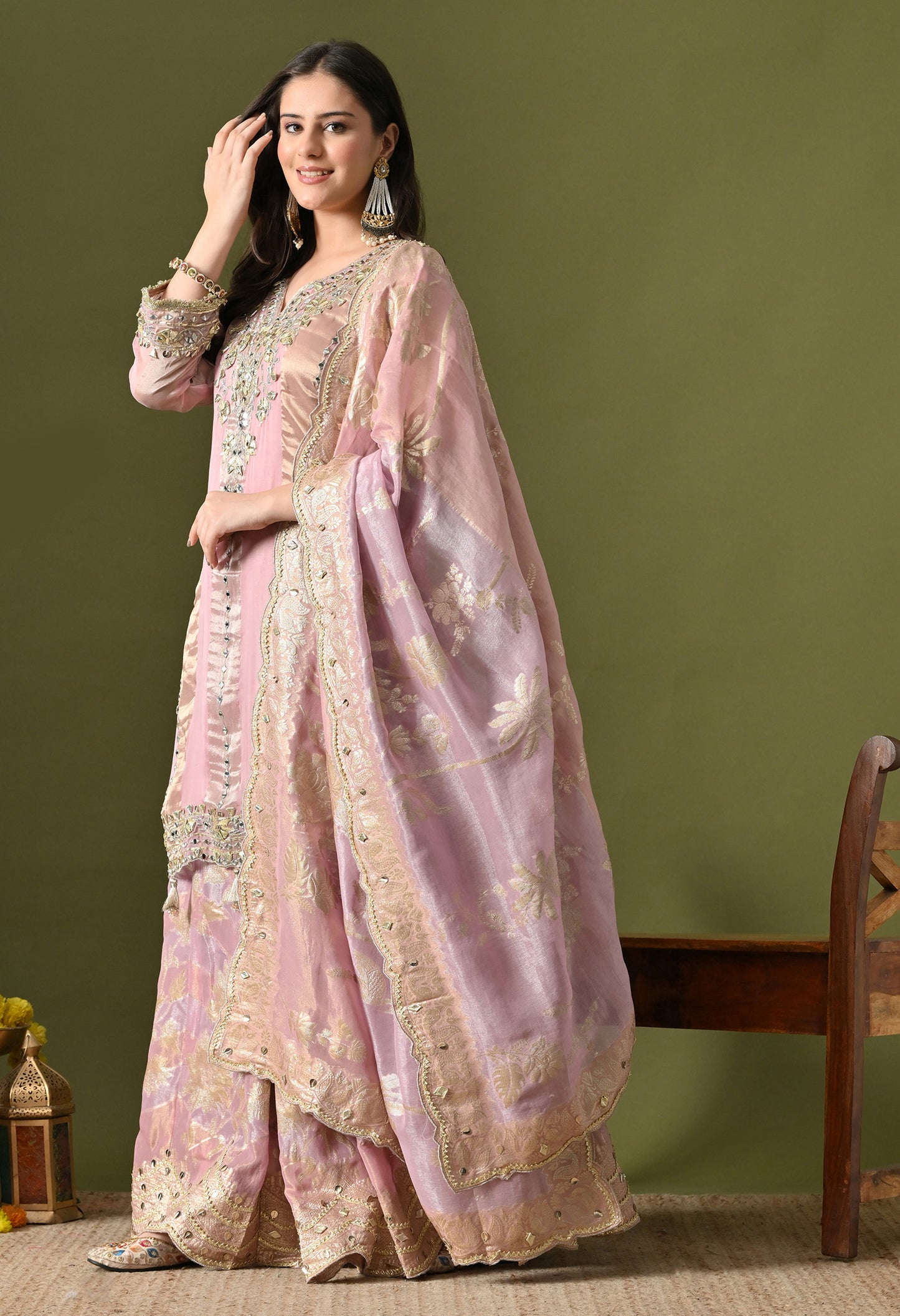 Lavender Pink Organza & Banarasi Organza Gotta Work Sharara Set