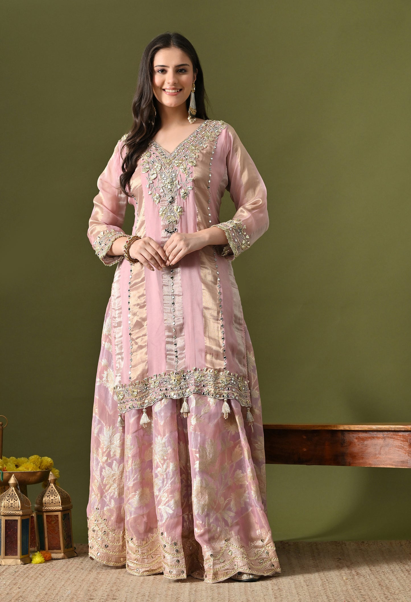 Lavender Pink Organza & Banarasi Organza Gotta Work Sharara Set