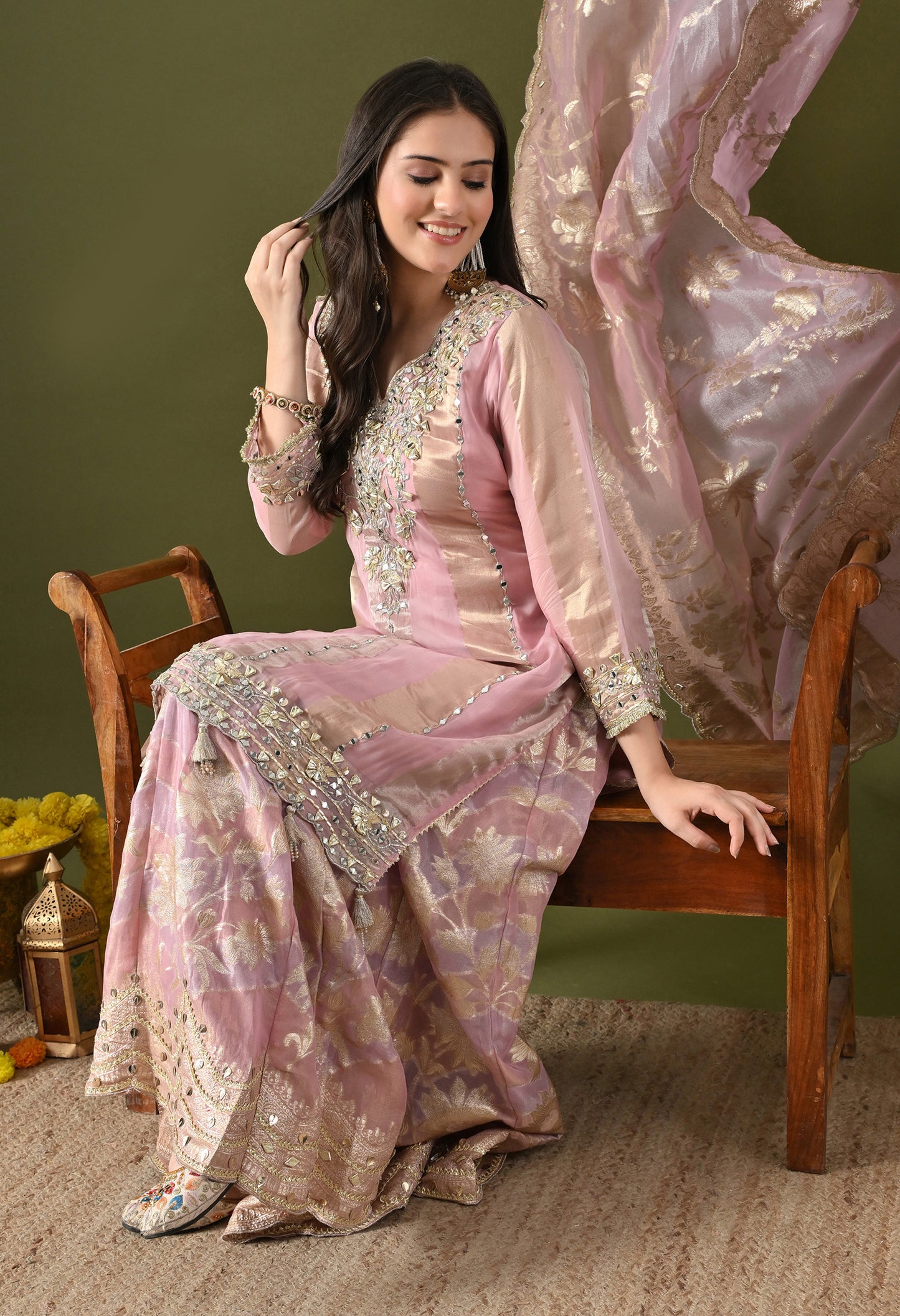 Lavender Pink Organza & Banarasi Organza Gotta Work Sharara Set