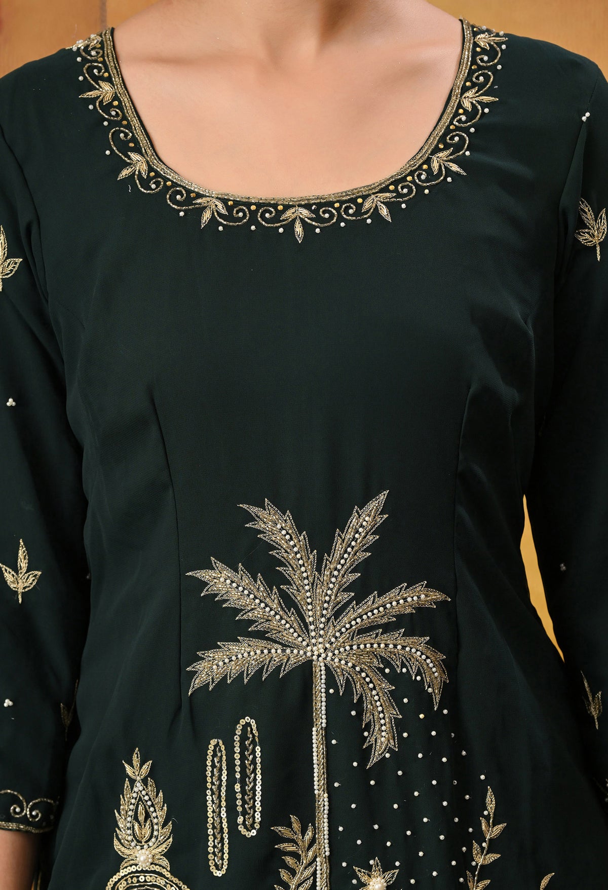 Bottle Green Kurta Set with Zardozi, Dabka, Sequin, Thread, and Pearl Work
