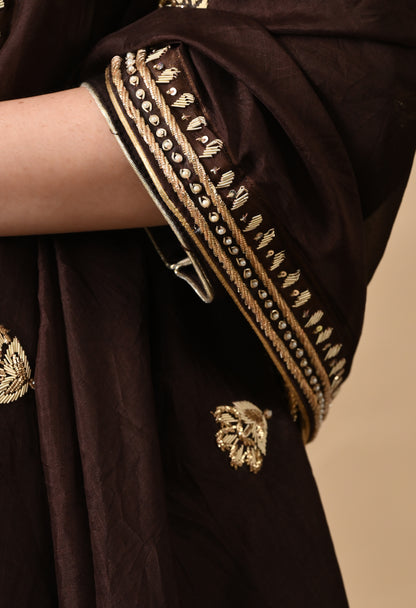 Chocolate Brown Kurta Set with Beautiful Zardozi, Tilla, and Sequence Work